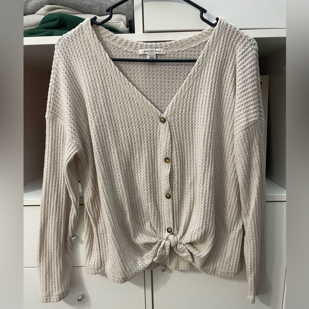 American Eagle Soft Waffle Print Button Sweater - image 3